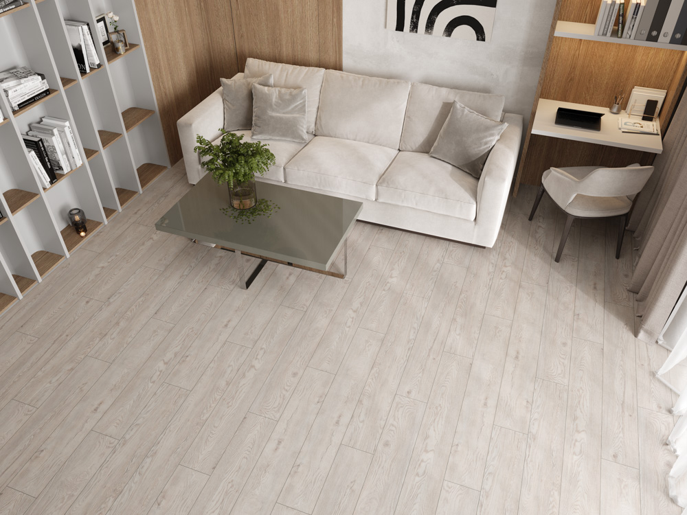 Кварцвиниловый SPC ламинат Cronafloor Grand Sequoia Дуб Каменный 1200×180×5 фото в интерьере